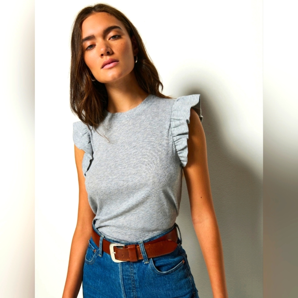 Nation LTD Gray Ruffle Sleeve Tank Top